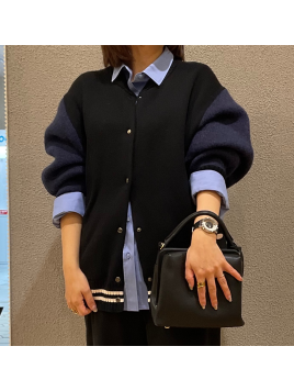 スタジャン風ロゴニットブルゾン