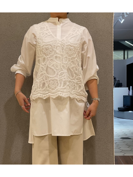 チュニック丈バンドカラーシャツ