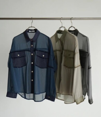 【pick up】デニムドッキングプリントシアーブラウス