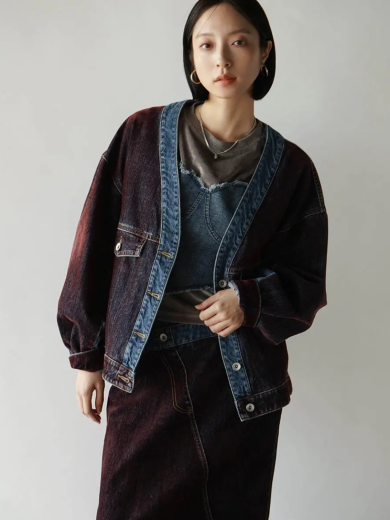 【pick up】ノーカラーフロッキーデニムジャケット