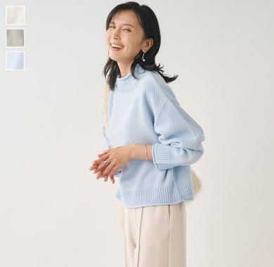 🧶🧥小顔効果も！ロールネックカノコ編みニットトップス🧥🧶