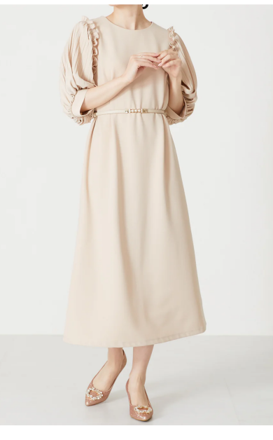 【お呼ばれ用】ベルト付きパフスリーブワンピース👗♡