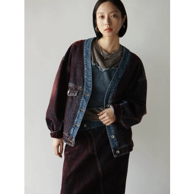 【pick up】ノーカラーフロッキーデニムジャケット