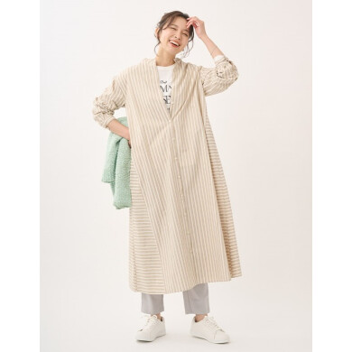 👚\\着回し万能✨️//1枚で、羽織りで。ストライプシャツワンピース👚