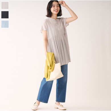 👗雨や汚れ、汗じみを防ぐ！【すごナノ撥水】華やかペプラムチュニック👗