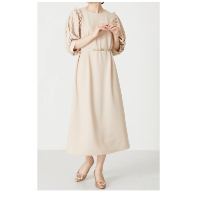 【お呼ばれ用】ベルト付きパフスリーブワンピース👗♡